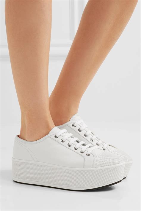 prada linea rossa leather grip-strap sneakers white|Prada technical fabric sneakers.